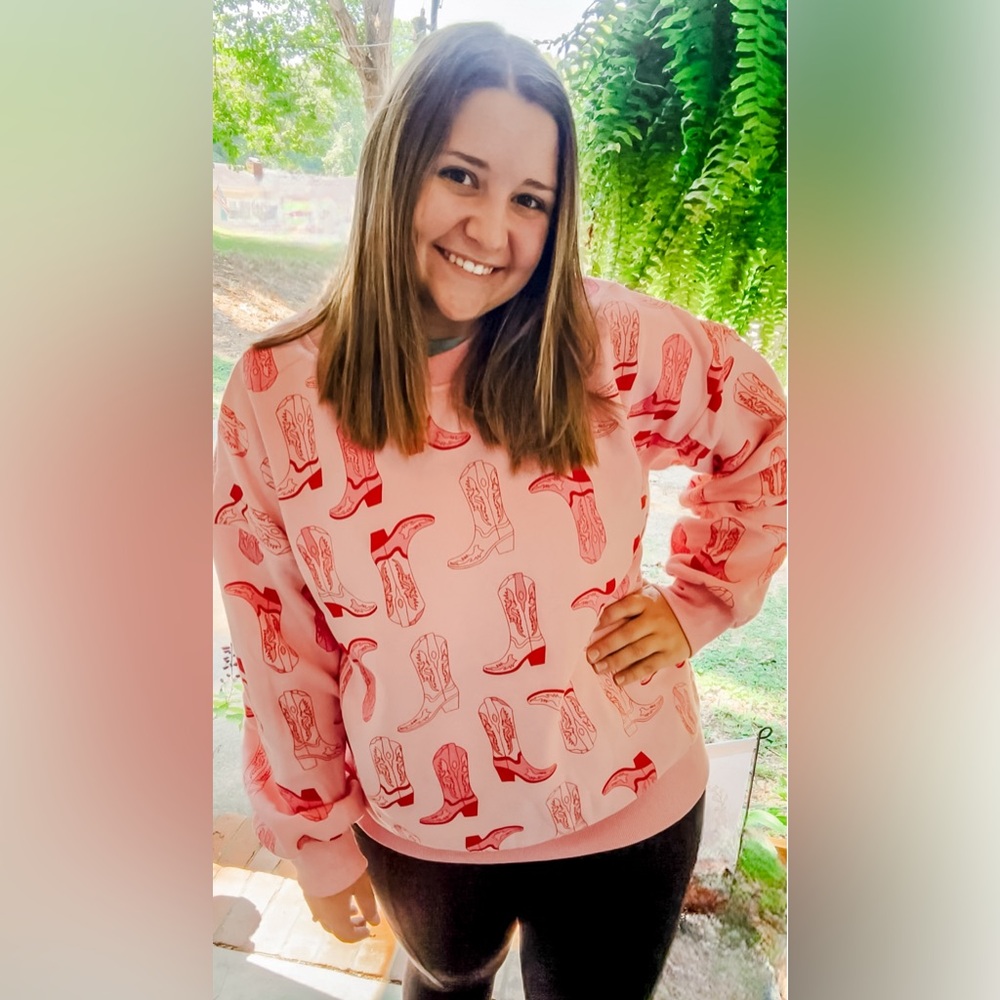 Katydid Western Pink Boots Oversized Sweatshirt
